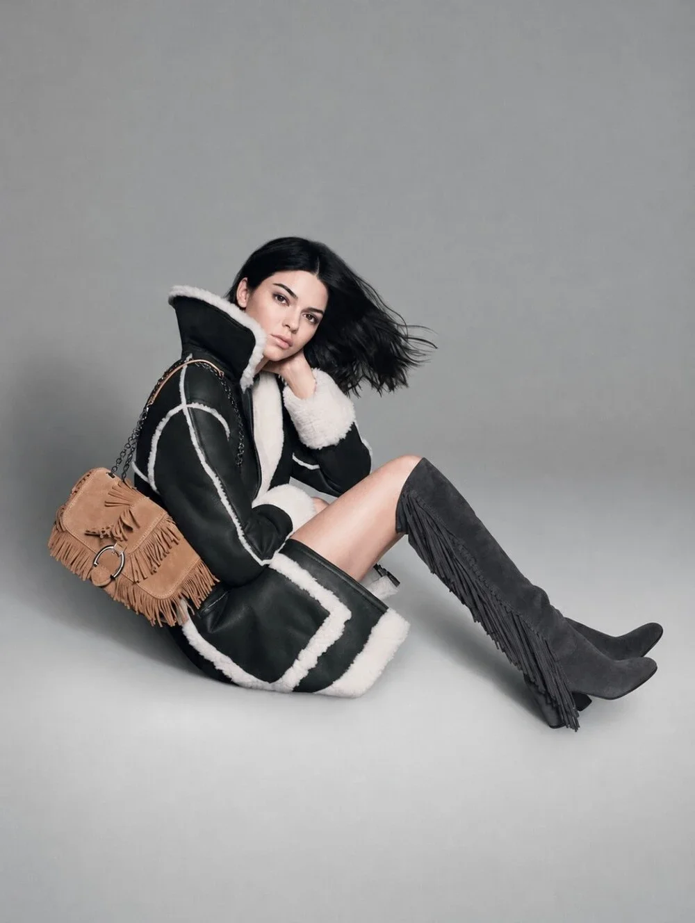 LONGCHAMP Paris fringe Over Knee Suede Boots 38